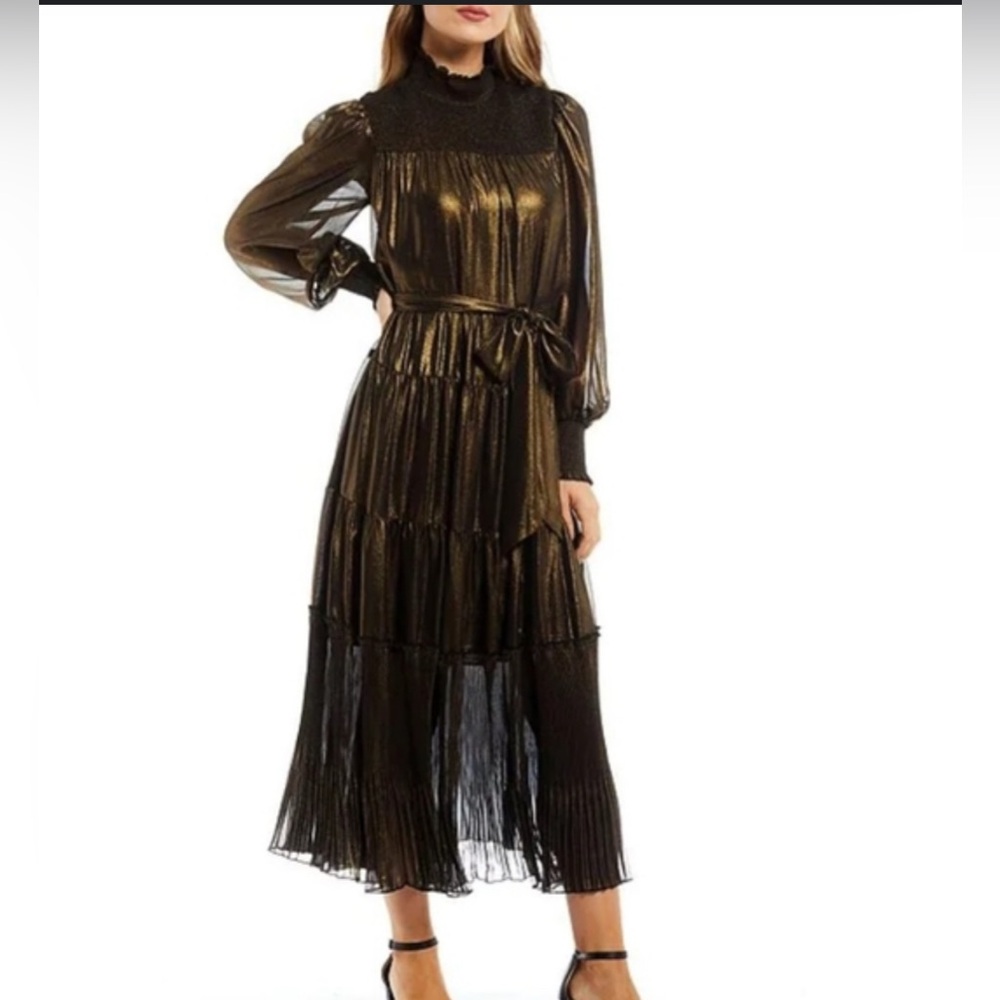 Alex Marie Long Sleeve Metallic Dress